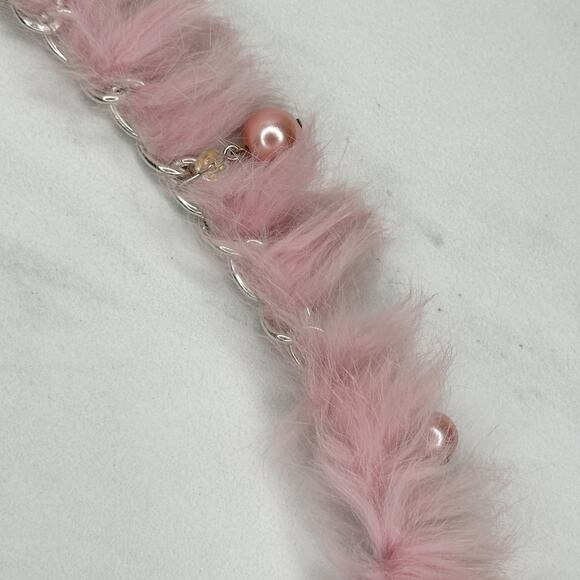Beaded Fur Woven Silver Tone Chain Link Belt OS Y2K Festival - Picture 12 of 16